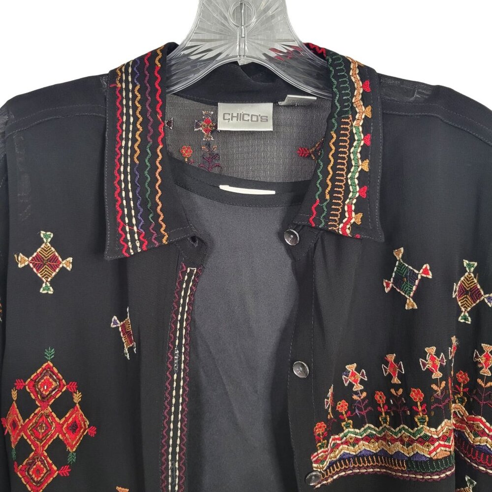 Chico's 2 Size L Twin Set Satin Tank Embroidered Beaded Crepe Shirt Jacket - Picture 8 of 14